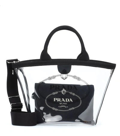 Shop Prada Printed Leather-trimmed Pvc Tote In Black