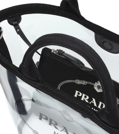 Shop Prada Printed Leather-trimmed Pvc Tote In Black