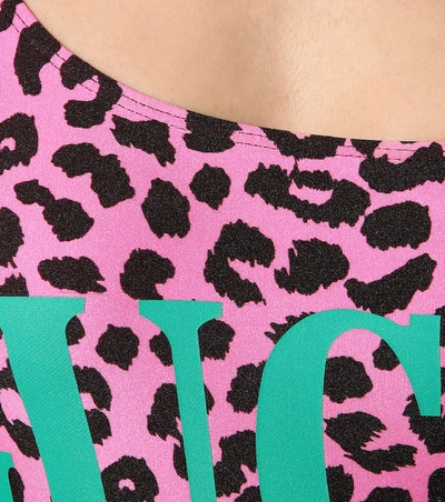 Shop Gucci One-shoulder Leopard-print Swimsuit In Pink