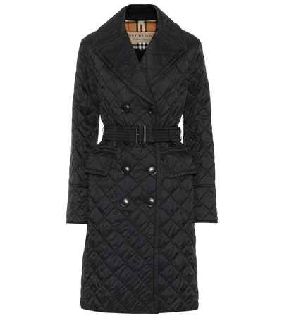 Shop Burberry Quilted Trench Coat In Black