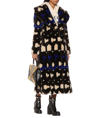 Shop Gucci Faux Fur Coat In Multicoloured