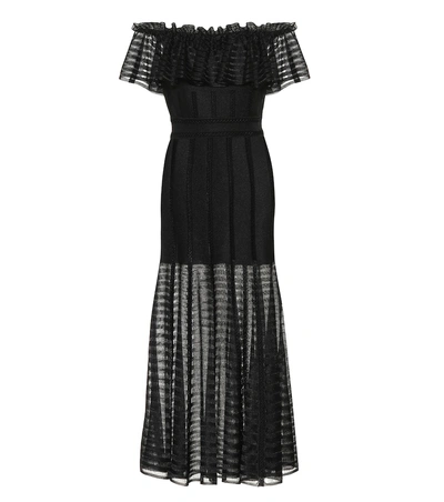 Shop Alexander Mcqueen Off-the-shoulder Midi Dress In Black