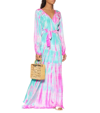 Shop Anna Kosturova Tie-dye Silk Maxi Dress In Blue