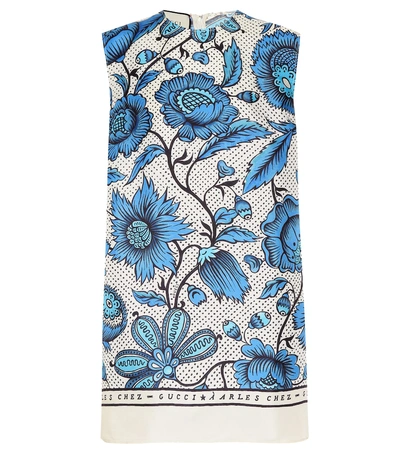 Shop Gucci Printed Silk Shift Dress In Blue