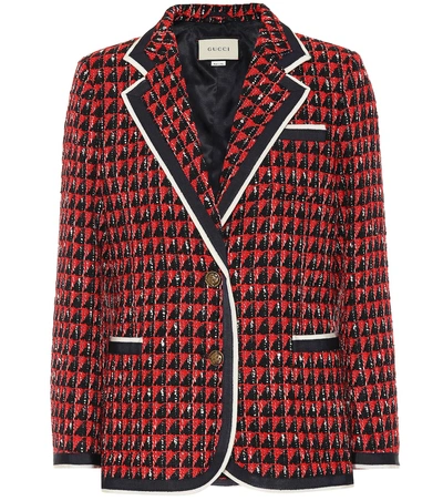 Shop Gucci Tweed Blazer In Red