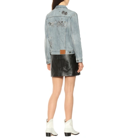 Shop Coach Embellished Denim Jacket In Blue