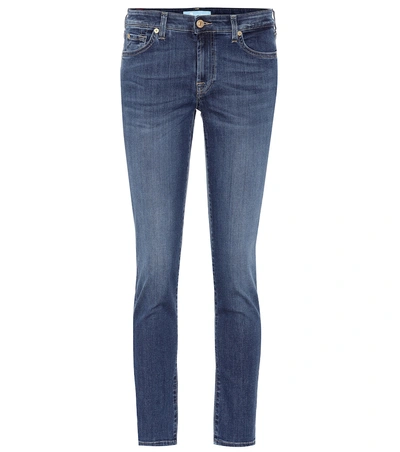 Shop 7 For All Mankind Pyper Cropped Mid-rise Skinny Jeans In Blue