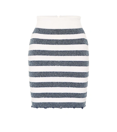 Shop Balmain Striped Knit Miniskirt In Blue