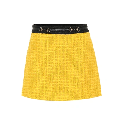 Shop Gucci Tweed Miniskirt In Yellow