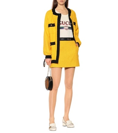 Shop Gucci Tweed Miniskirt In Yellow