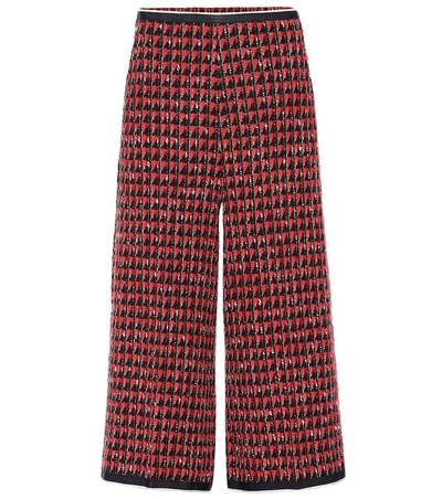 Shop Gucci Tweed Wide-leg Pants In Red