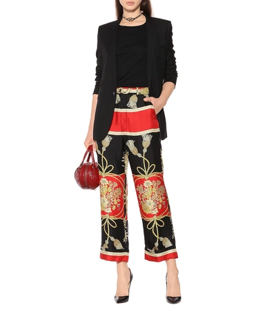 Shop Gucci Printed Silk Wide-leg Pants In Black