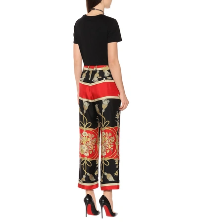 Shop Gucci Printed Silk Wide-leg Pants In Black