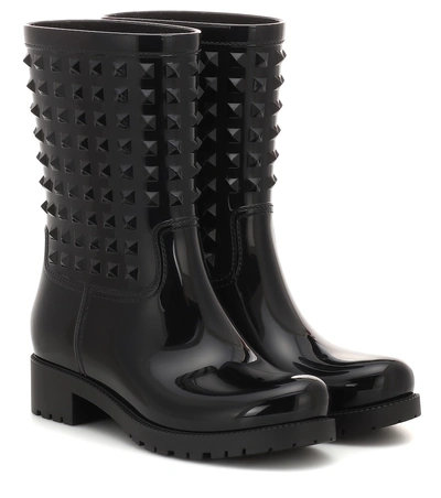 Shop Valentino Rubber Rain Ankle Boots In Black