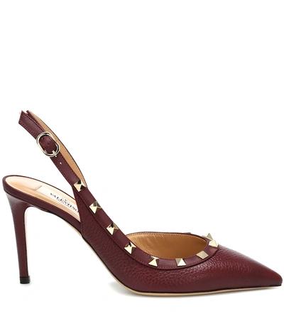 Shop Valentino Rockstud Leather Slingback Pumps In Red