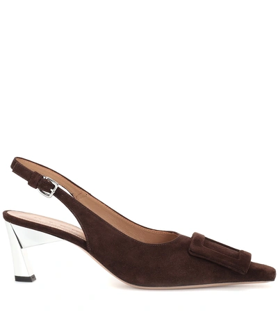 Shop Marni Suede Slingback Pumps In Brown