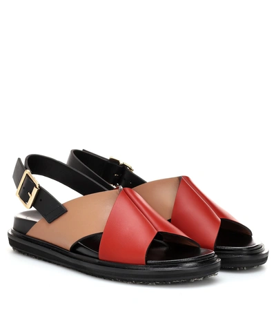 Shop Marni Leather Sandals In Red