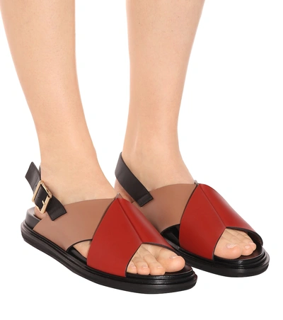 Shop Marni Leather Sandals In Red