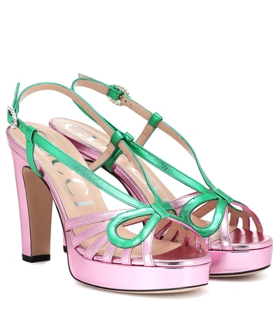 Shop Gucci Metallic Leather Sandals In Pink