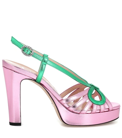 Shop Gucci Metallic Leather Sandals In Pink