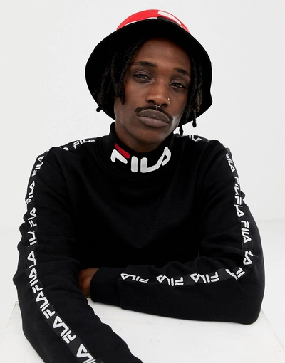 Fila Black Line Drey Logo Turtleneck Sweatshirt With Taping In Black - Black  | ModeSens