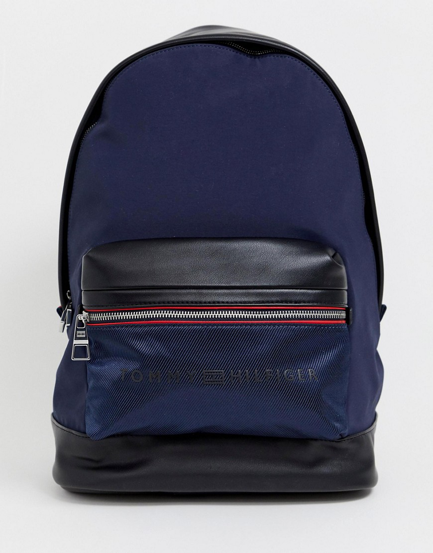Tommy Hilfiger Nylon And Faux Leather Mix Backpack With Icon Stripe ...