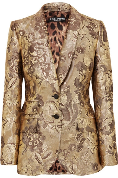 Shop Dolce & Gabbana Metallic Brocade Blazer In Gold