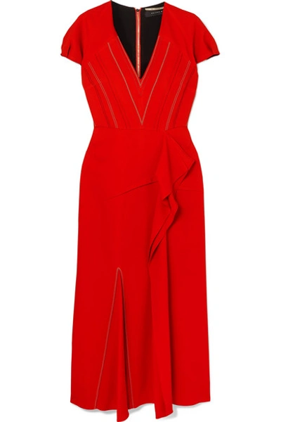 Shop Roland Mouret Bates Ruffled Crepe Midi Dress In Red