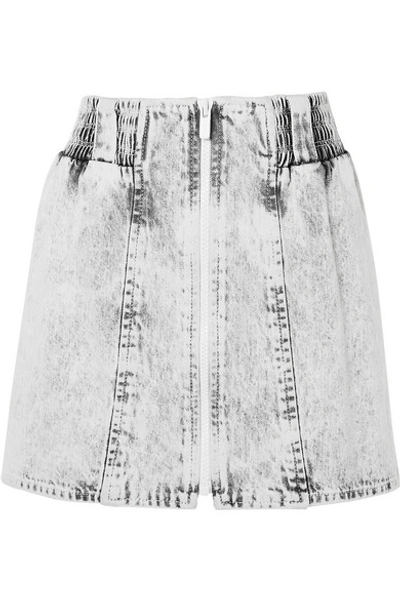 Shop Miu Miu Printed Denim Mini Skirt In Gray