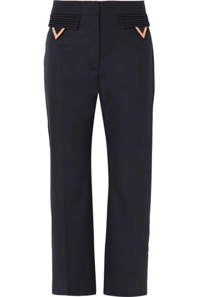 Shop Valentino Cropped Wool-gabardine Straight-leg Pants In Navy