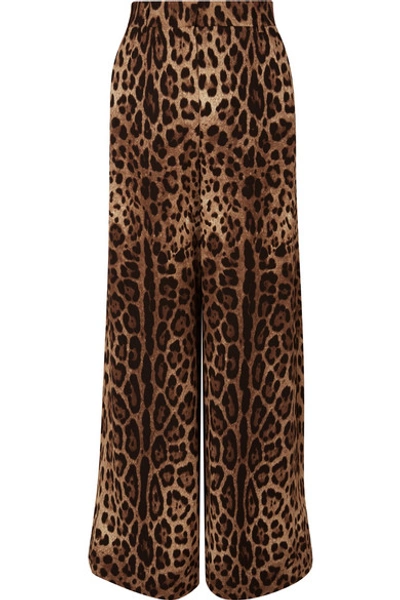 Shop Dolce & Gabbana Leopard-print Crepe De Chine Wide-leg Pants In Leopard Print