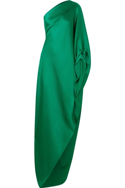 Shop Roland Mouret Ritts Asymmetric Draped Hammered Silk-blend Satin Gown