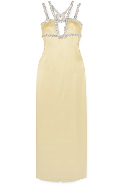 Shop Miu Miu Open-back Embellished Satin Gown In Yellow