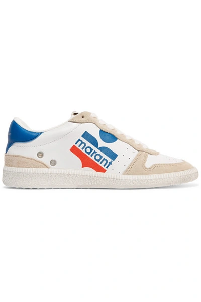Shop Isabel Marant Bulian Logo-print Suede-trimmed Leather Sneakers In White