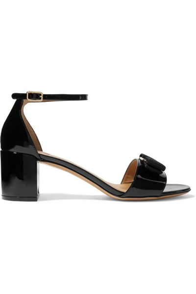 Shop Ferragamo Gavina Bow-embellished Patent-leather Sandals In Black