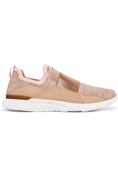 Shop Apl Athletic Propulsion Labs Techloom Bliss Stretch-faille Trimmed Metallic Mesh And Neoprene Sneakers In Pink