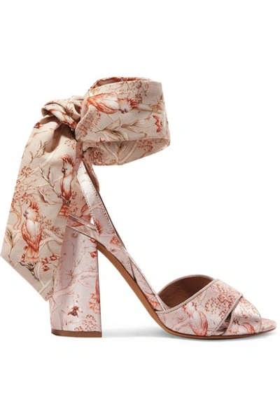 Shop Tabitha Simmons Johanna Ortiz Connie Printed Silk-satin And Crepe De Chine Sandals In Antique Rose