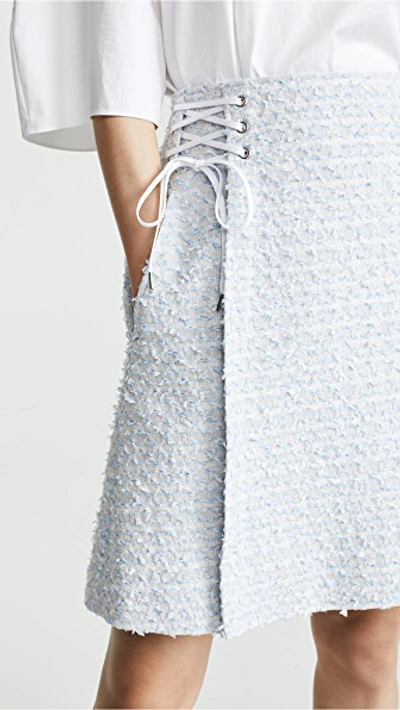 Shop Adeam Laceup Skirt In Stone Blue/white