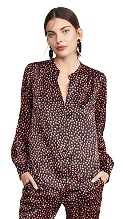 Shop L Agence Bardot Band Collar Blouse In Flame Red Multi