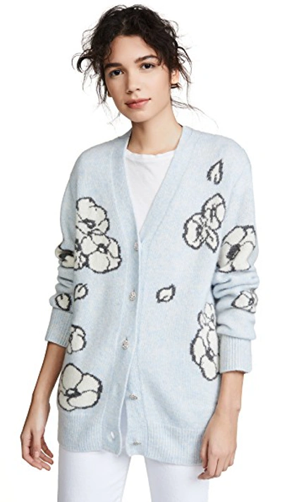 Shop Adam Lippes Floral Intarsia Cashmere Cardigan In Ice Blue Multi