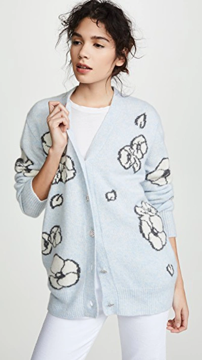 Shop Adam Lippes Floral Intarsia Cashmere Cardigan In Ice Blue Multi