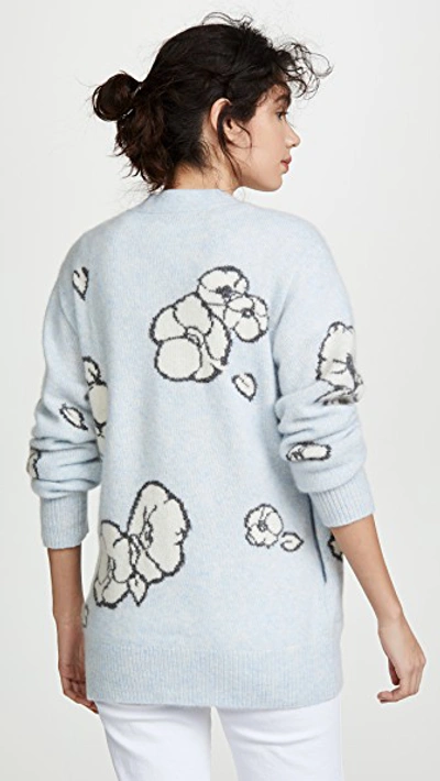 Shop Adam Lippes Floral Intarsia Cashmere Cardigan In Ice Blue Multi