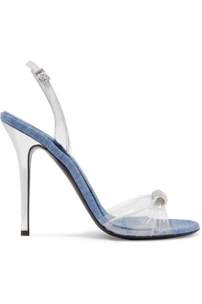 Shop Giuseppe Zanotti Alien Crystal-embellished Metalic Leather, Denim And Pvc Sandals In Silver