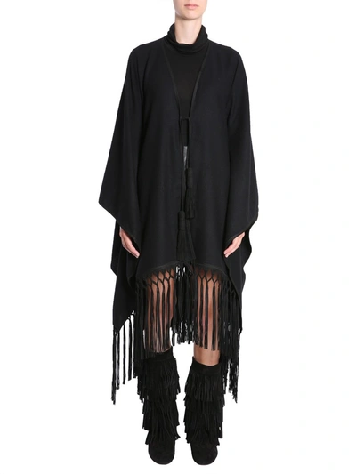 Shop Saint Laurent Fringed Poncho In Black