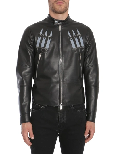 Shop Valentino Loveblade Leather Jacket In Black
