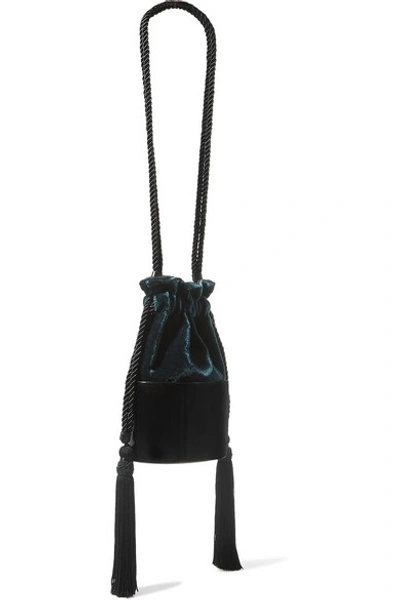 Shop Hunting Season Lola Small Tasseled Velvet And Acrylic Pouch In Teal