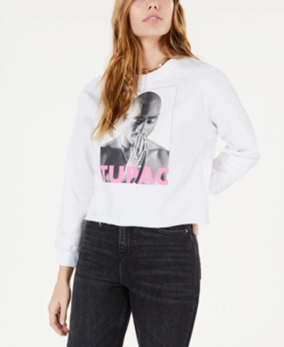 Shop Bravado Juniors' Tupac Cropped Graphic Sweatshirt In White