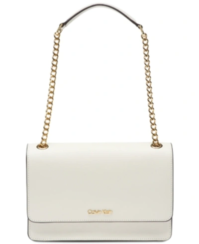 Calvin Klein Hayden Leather Shoulder Bag In White/gold | ModeSens