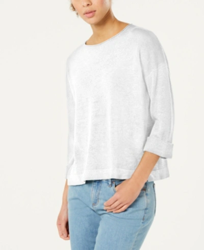Shop Eileen Fisher Organic Linen 3/4-sleeve Sweater In White