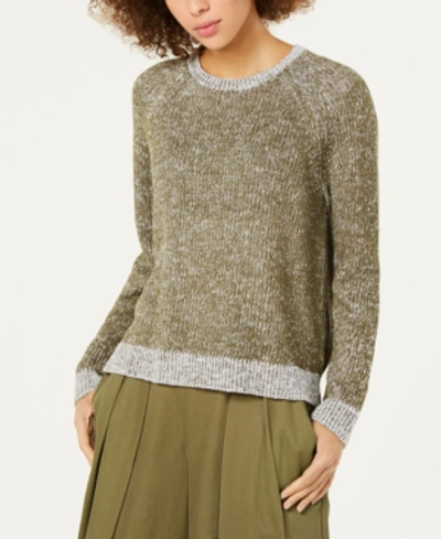 Shop Eileen Fisher Organic Linen Cotton Crewneck Sweater In Olive
